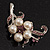 Silver Tone White Simulated Pearl Lavender Diamante Floral Brooch - view 5
