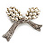 White Imitation Pearl Crystal Bow Brooch (Silver Tone Metal) - view 2