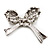 White Imitation Pearl Crystal Bow Brooch (Silver Tone Metal) - view 4