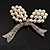 White Imitation Pearl Crystal Bow Brooch (Silver Tone Metal) - view 7