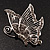 Dim Grey Crystal Filigree Butterfly Brooch (Silver Tone) - view 7