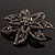 Dim Grey Swarovski Layered Flower Brooch (Gun Metal Finish) - view 10