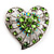 Silver Plated Apple Green Crystal Filigree Heart Brooch - view 8
