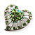 Silver Plated Apple Green Crystal Filigree Heart Brooch - view 7