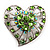 Silver Plated Apple Green Crystal Filigree Heart Brooch