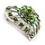 Silver Plated Apple Green Crystal Filigree Heart Brooch - view 2