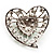 Silver Plated Apple Green Crystal Filigree Heart Brooch - view 4