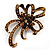 Chestnut Brown Crystal Bow Corsage Brooch (Antique Gold Tone) - view 3