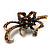 Chestnut Brown Crystal Bow Corsage Brooch (Antique Gold Tone) - view 9