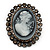 Oversized Oval Crystal Cameo Brooch (Gun Metal)