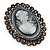Oversized Oval Crystal Cameo Brooch (Gun Metal) - view 3