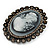 Oversized Oval Crystal Cameo Brooch (Gun Metal) - view 4