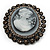 Oversized Oval Crystal Cameo Brooch (Gun Metal) - view 6