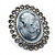 Oversized Oval Crystal Cameo Brooch (Gun Metal) - view 7