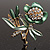 Green Enamel Crystal Bunch Of Flowers Brooch (Gold Tone) - view 2