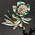 Green Enamel Crystal Bunch Of Flowers Brooch (Gold Tone) - view 6