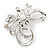 Delicate Clear Crystal Floral Brooch (Silver Tone Metal) - view 3