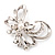 Delicate Clear Crystal Floral Brooch (Silver Tone Metal) - view 5
