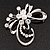 Delicate Clear Crystal Floral Brooch (Silver Tone Metal) - view 2