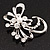 Delicate Clear Crystal Floral Brooch (Silver Tone Metal) - view 7