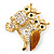 Two Crystal Sitting Owls Brooch (Bright Gold Tone Metal) - view 2