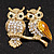 Two Crystal Sitting Owls Brooch (Bright Gold Tone Metal) - view 4