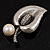 Vintage Crystal 'Leaf' And Simulated Pearl Brooch (Burn Silver Finish) - view 12