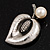Vintage Crystal 'Leaf' And Simulated Pearl Brooch (Burn Silver Finish) - view 13