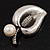 Vintage Crystal 'Leaf' And Simulated Pearl Brooch (Burn Silver Finish) - view 14