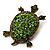 Green Crystal Turtle Brooch (Bronze Tone Metal)