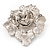 Large Crystal Dimensional Rose Corsage Brooch In Rhodium Plated Metal - view 9