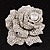 Large Crystal Dimensional Rose Corsage Brooch In Rhodium Plated Metal - view 10