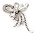 Statement Diamante Abstract Floral Brooch In Rhodium Plated Metal - 10cm Length - view 6