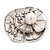 Diamante 'Lotus' Layered Floral Brooch In Rhodium Plated Metal - view 11
