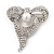 Stunning Diamante Simulated Pearl Bow Brooch In Rhodium Plated Metal - view 3