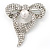 Stunning Diamante Simulated Pearl Bow Brooch In Rhodium Plated Metal