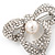 Stunning Diamante Simulated Pearl Bow Brooch In Rhodium Plated Metal - view 5
