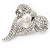 Stunning Diamante Simulated Pearl Bow Brooch In Rhodium Plated Metal - view 8