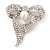 Stunning Diamante Simulated Pearl Bow Brooch In Rhodium Plated Metal - view 10