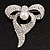 Stunning Diamante Simulated Pearl Bow Brooch In Rhodium Plated Metal - view 2
