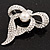 Stunning Diamante Simulated Pearl Bow Brooch In Rhodium Plated Metal - view 11
