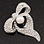 Stunning Diamante Simulated Pearl Bow Brooch In Rhodium Plated Metal - view 4