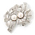 Abstract Simulated Pearl Floral Brooch In Rhodium Plated Metal