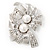 Abstract Simulated Pearl Floral Brooch In Rhodium Plated Metal - view 5