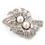 Abstract Simulated Pearl Floral Brooch In Rhodium Plated Metal - view 3
