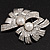 Abstract Simulated Pearl Floral Brooch In Rhodium Plated Metal - view 2