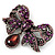 Luxurious CZ Purple Bow Brooch In Gun Metal Finish - view 3