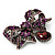 Luxurious CZ Purple Bow Brooch In Gun Metal Finish - view 5