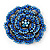 Spectacular Dimensional Rose Brooch In Aged Silver Tone Metal In Blue Shades - 60mm D