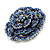 Spectacular Dimensional Rose Brooch In Aged Silver Tone Metal In Blue Shades - 60mm D - view 4